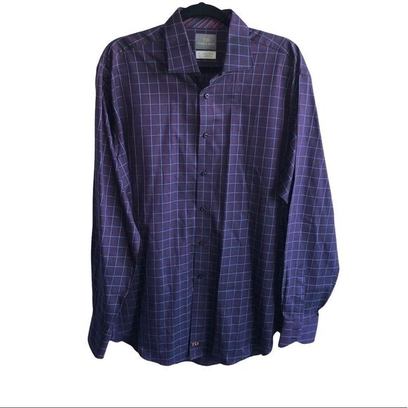 Men's Thomas Dean Purple & Blue Check Button Down Shirt - Picture 1 of 9